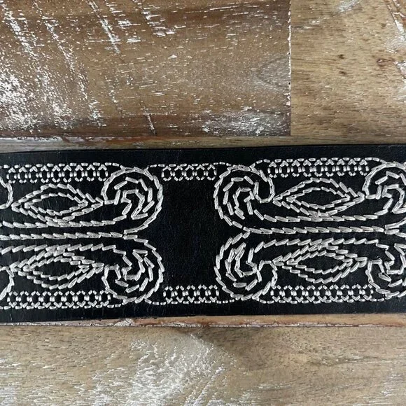 Coldwater Creek Womens Genuine Leather Belt Size L Black Embroidered Western Boh - Picture 8 of 11
